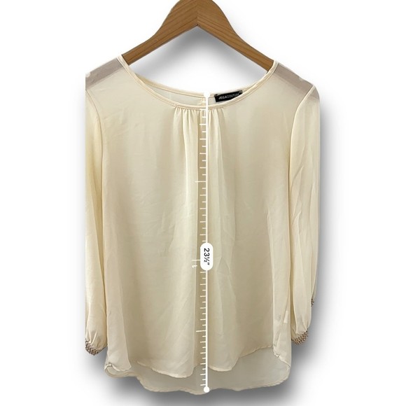 Women’s Boutique Cream Ivory Flowy Blouse Beaded Sleeve Detail Small - Picture 10 of 12